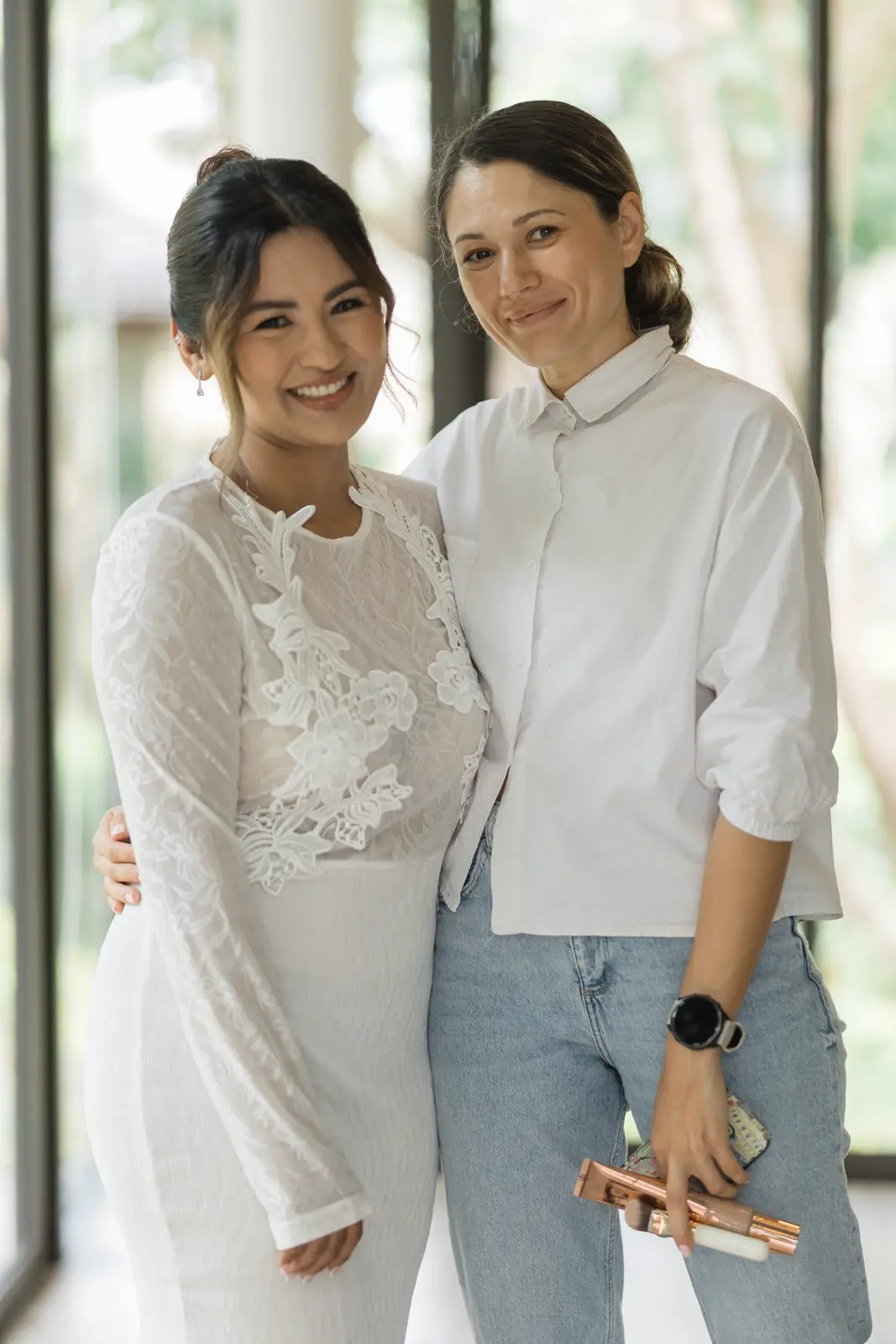 Bride with her makeup artist after getting ready for her Koh Samui wedding